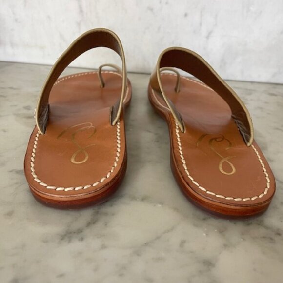 SAM EDELMAN Maxy Gold Slip On Toe Ring Leather Flat Slides Sandal 6 - Picture 7 of 15